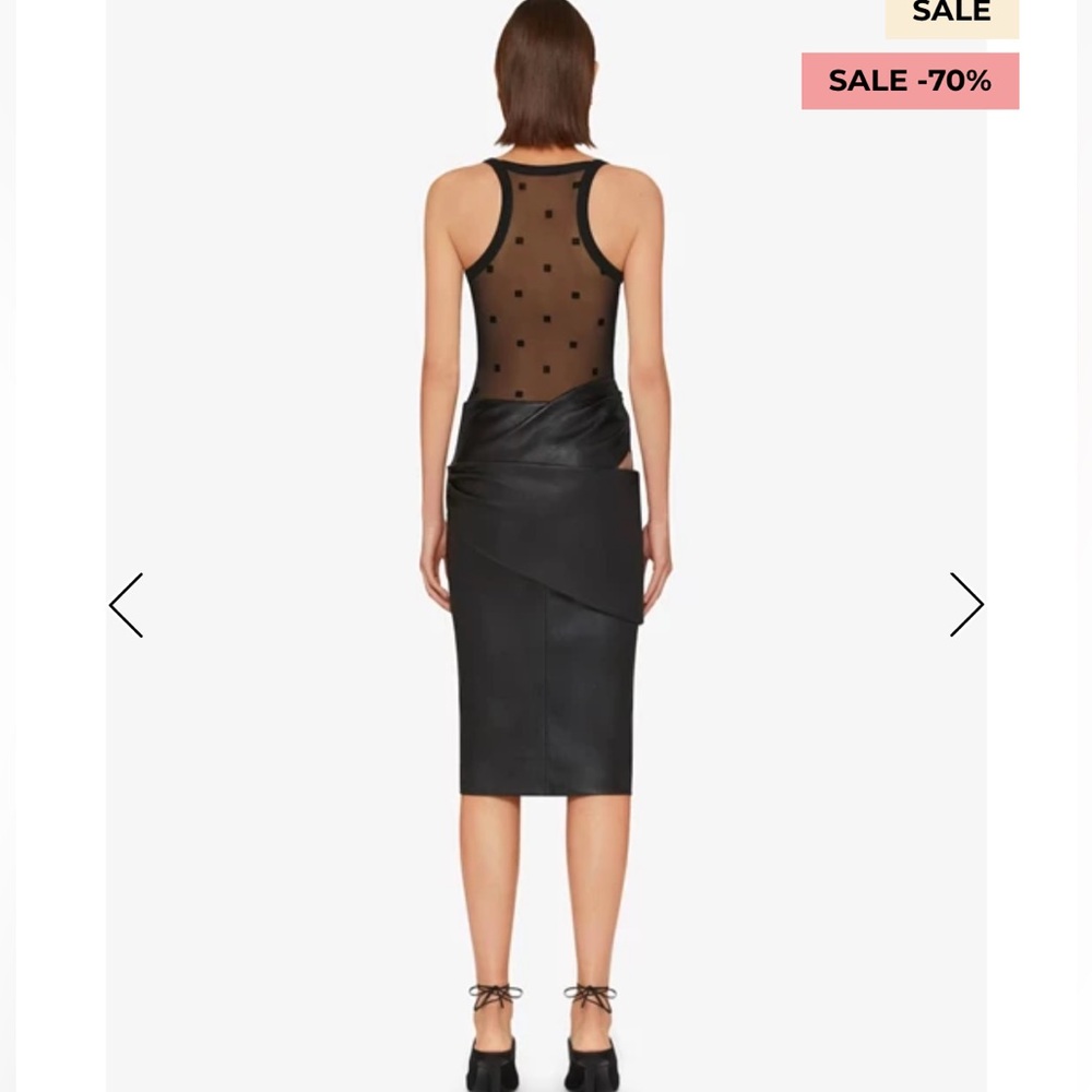 GIVENCHY BLACK FITTED TOP IN 4G PLUMETIS PRINTED SHEER TULLE SIZE S - Picture 4 of 6